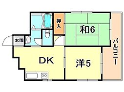 三景ビル 2DKの間取図画像