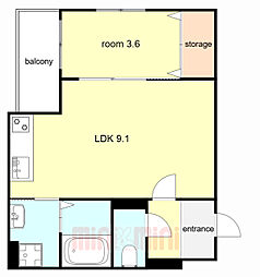 アレーズ新神戸 1LDKの間取図画像