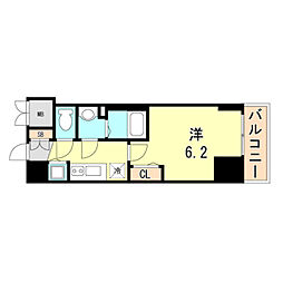 プレサンスKOBEシフォン 1Kの間取図画像