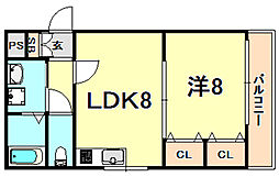 パシフィック神戸桜筋北館 1LDKの間取図画像
