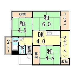 高尾台住宅1号棟 3DKの間取図画像