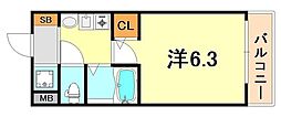 エステムコート新神戸エリタージュ 1Kの間取図画像