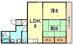 ドミール大黒 2LDKの間取図画像