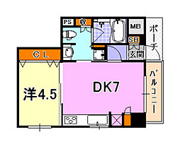 ディアルクス三宮 1DKの間取図画像