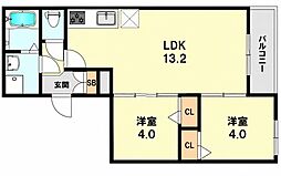 TIO御崎公園 2LDKの間取図画像