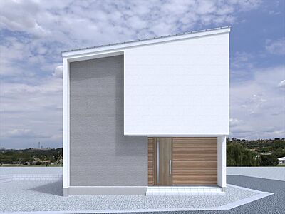 外観：東側外観イメージパース：2階部分がキャンティして印象的な外観です
