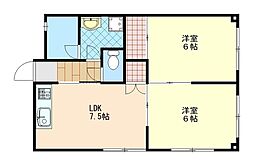 エルモードハイツ 2DKの間取図画像