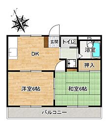 マンションオータム・リバー 2DKの間取図画像