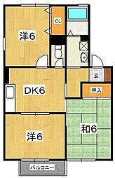 メゾン・ド・ソレイユＢ 2階3DKの間取り