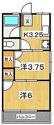 シティハイム湘南B 2階2Kの間取り