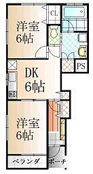 CA.SA七海A 2DKの間取図画像