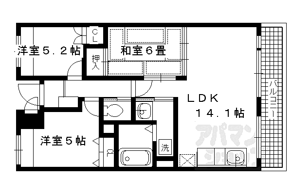 ヴィーブル岩倉 302｜京都府京都市左京区岩倉三笠町(賃貸マンション3LDK・3階・65.58㎡)の写真 その2