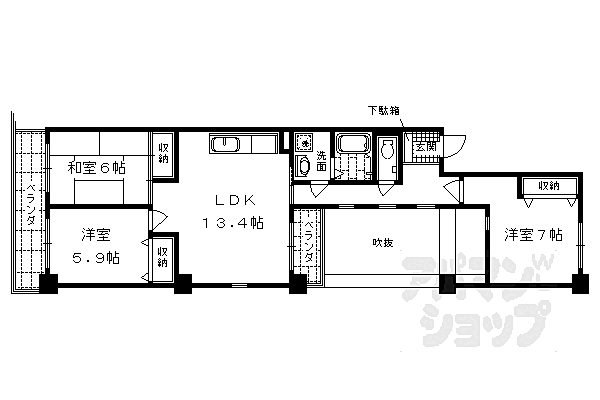 京都府京都市上京区中立売通千本東入ル丹波屋町(賃貸マンション3LDK・3階・71.23㎡)の写真 その2