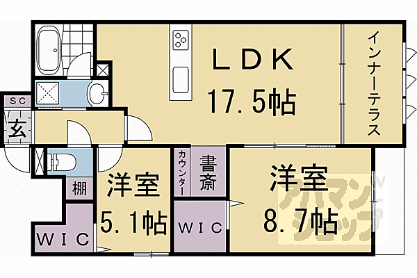 グランディールＡ＆Ｎ出町柳 303｜京都府京都市左京区田中上柳町(賃貸マンション2LDK・3階・82.10㎡)の写真 その2