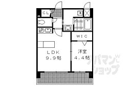 京都市営烏丸線 烏丸御池駅 徒歩10分の賃貸マンション 2階1LDKの間取り
