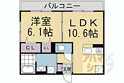 京都市左京区北白川上池田町アパート 1LDKの間取図画像