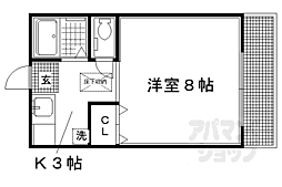キャロット北白川1 1Kの間取図画像