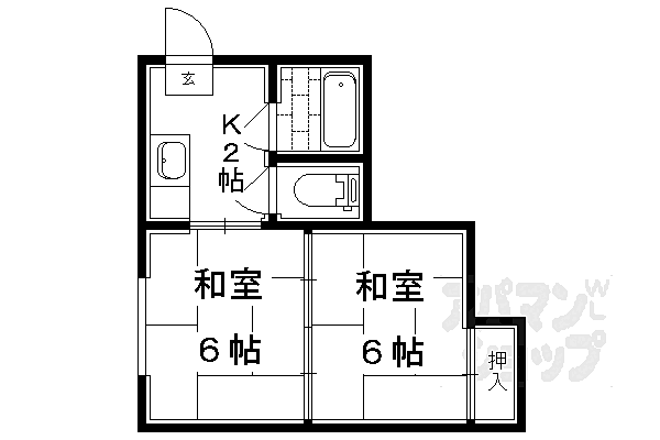 錦山ハイム 101｜京都府京都市左京区浄土寺真如町(賃貸アパート2K・1階・27.00㎡)の写真 その2