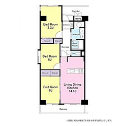 稲毛ビューハイツ1棟 3LDKの間取図画像