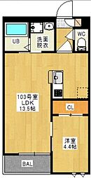 グランティック西大寺 1LDKの間取図画像