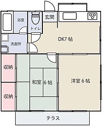 グリーンコーポ 2DKの間取図画像