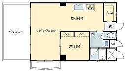 マンション指月 1LDKの間取図画像