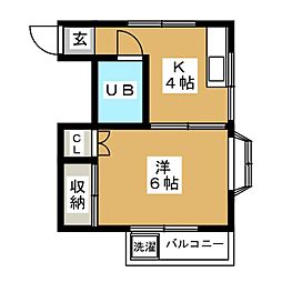 サンハイム旗の台 1Kの間取図画像