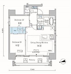 カーサスプレンディッド麻布十番 13階2LDKの間取り