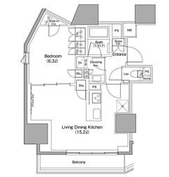 ザ・パークハビオ麻布十番 1LDKの間取図画像