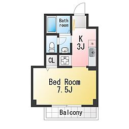 シャルムローゼ 1Kの間取図画像