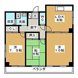 西山ビル 3LDKの間取図画像