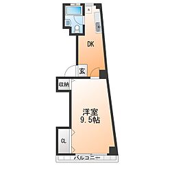 川崎マンション 1DKの間取図画像