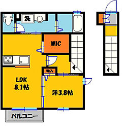 ステラコート若草A 2階1LDKの間取り