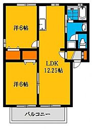 アンバサダーヒルズB 2LDKの間取図画像