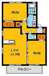 イーストヒルズ参番館 1階2LDKの間取り