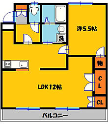 ディマンドハイツB棟 1LDKの間取図画像