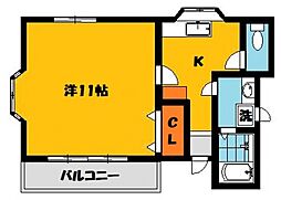 ブルーハイツ・2 1Kの間取図画像