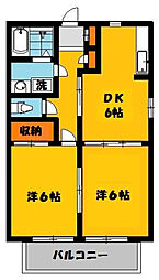サウスタウンC館 2DKの間取図画像
