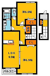 ヴァン・ヌーボ 2LDKの間取図画像