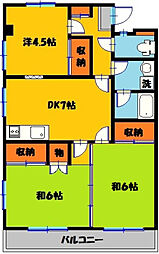 ブレッスィング西川田B 3DKの間取図画像