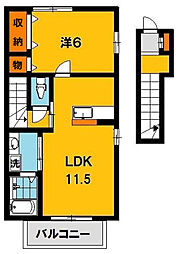 クレスト雅A 1LDKの間取図画像