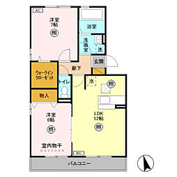 ヴィルドミール中今泉 2LDKの間取図画像
