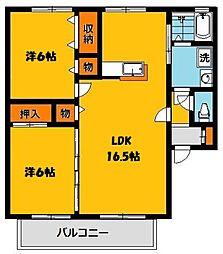 コーポサツキC 2LDKの間取図画像