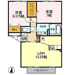 サニーウッドD 2LDKの間取図画像