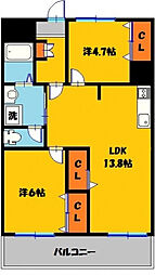 城東マンション 2LDKの間取図画像