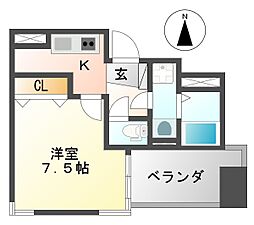 ネクストステージ立花 1Kの間取図画像