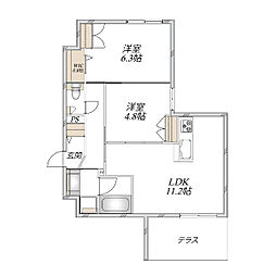 Hebel 塚口 Verdura 2LDKの間取図画像