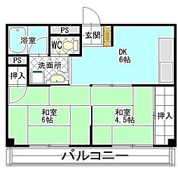 エメラルド西難波 2DKの間取図画像