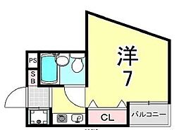 ロイヤルメゾン塚口10 1Kの間取図画像