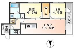 オーラノールド 2LDKの間取図画像